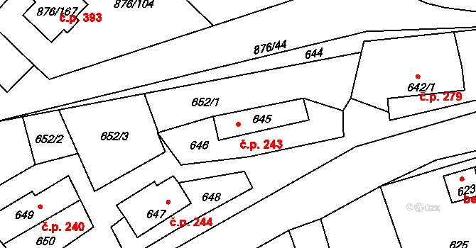 Stonařov 243 na parcele st. 645 v KÚ Stonařov, Katastrální mapa