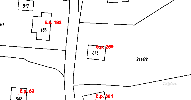 Růžová 269 na parcele st. 675 v KÚ Růžová, Katastrální mapa