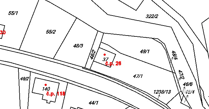 Heřmanice 26 na parcele st. 37 v KÚ Heřmanice u Frýdlantu, Katastrální mapa