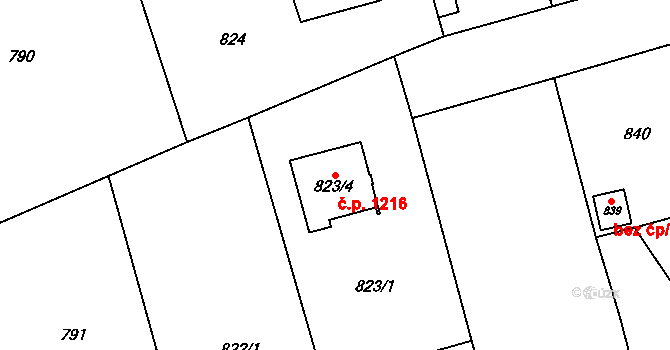 Frýdlant 1216 na parcele st. 823/4 v KÚ Frýdlant, Katastrální mapa