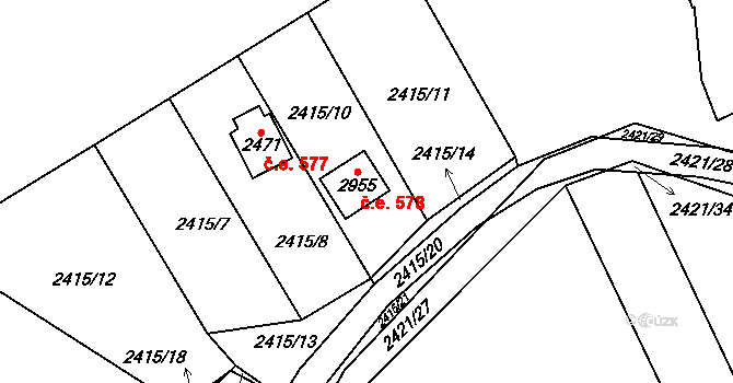 Ostravice 578 na parcele st. 2955 v KÚ Ostravice 1, Katastrální mapa