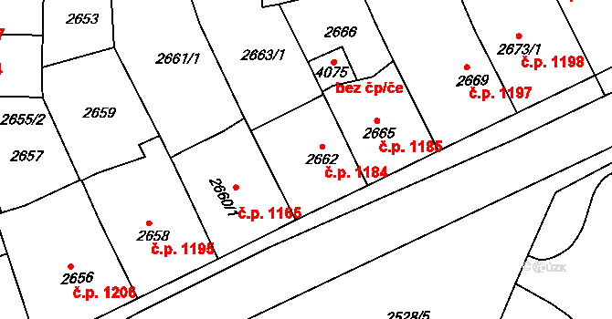 Tachov 1184 na parcele st. 2662 v KÚ Tachov, Katastrální mapa