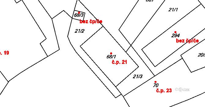 Drozdov 21 na parcele st. 68/1 v KÚ Drozdov v Čechách, Katastrální mapa