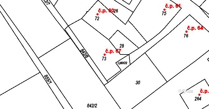 Babice 67 na parcele st. 73 v KÚ Babice u Šternberka, Katastrální mapa