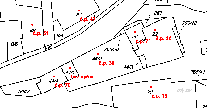 Dobronice u Chýnova 36, Chýnov na parcele st. 44/2 v KÚ Dobronice u Chýnova, Katastrální mapa