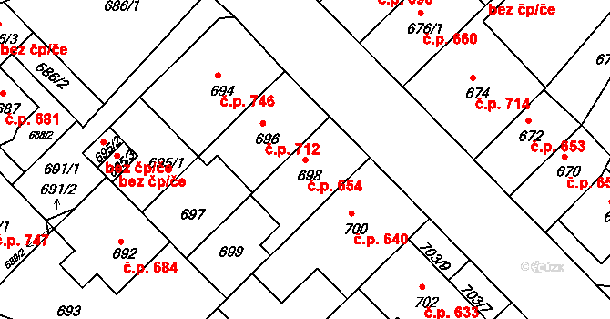 Klíše 654, Ústí nad Labem na parcele st. 698 v KÚ Klíše, Katastrální mapa