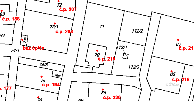 Děčín XXXII-Boletice nad Labem 215, Děčín na parcele st. 70 v KÚ Boletice nad Labem, Katastrální mapa