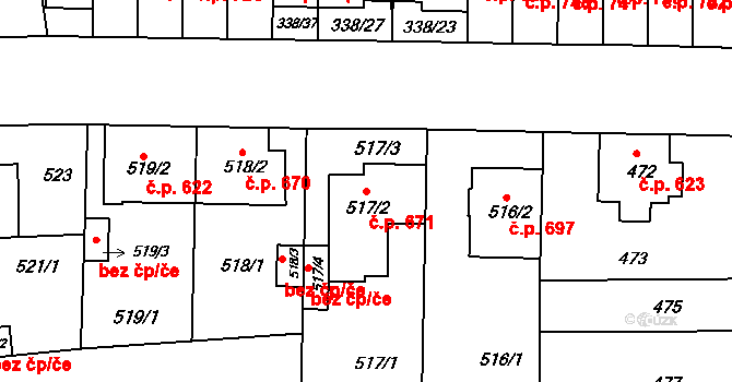 Chrlice 671, Brno na parcele st. 517/2 v KÚ Chrlice, Katastrální mapa