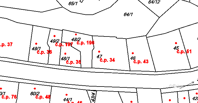Černčice 34 na parcele st. 47 v KÚ Černčice u Loun, Katastrální mapa