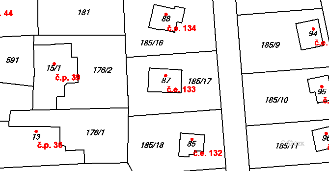 Ješovice 133, Liběchov na parcele st. 87 v KÚ Ješovice, Katastrální mapa