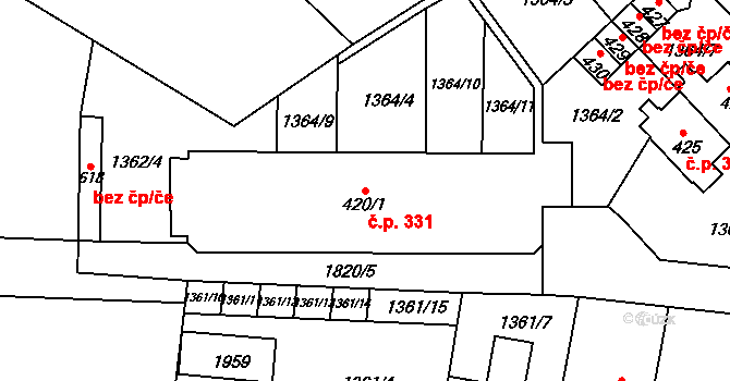 Krajková 331 na parcele st. 420/1 v KÚ Krajková, Katastrální mapa