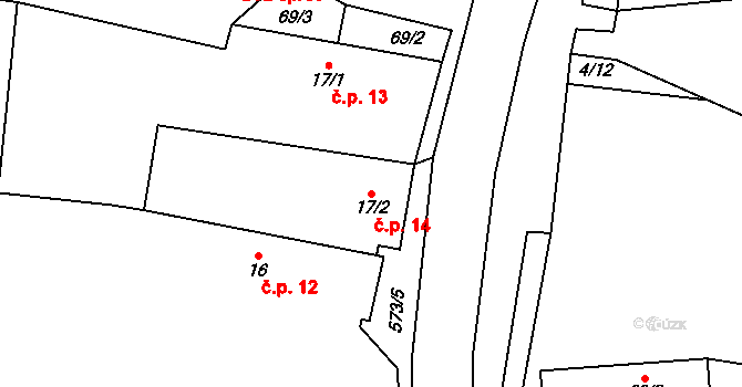 Miletice 14, Dlažov na parcele st. 17/2 v KÚ Miletice u Dlažova, Katastrální mapa