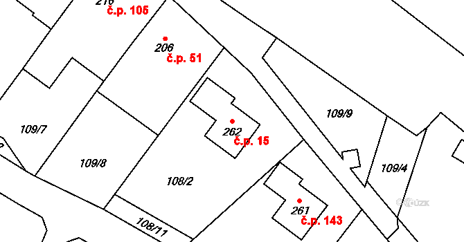 Ústí 15 na parcele st. 262 v KÚ Ústí u Vsetína, Katastrální mapa