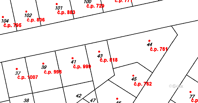 Žižkov 818, Praha na parcele st. 43 v KÚ Žižkov, Katastrální mapa