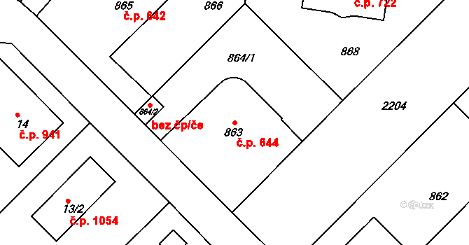 Střešovice 644, Praha na parcele st. 863 v KÚ Střešovice, Katastrální mapa