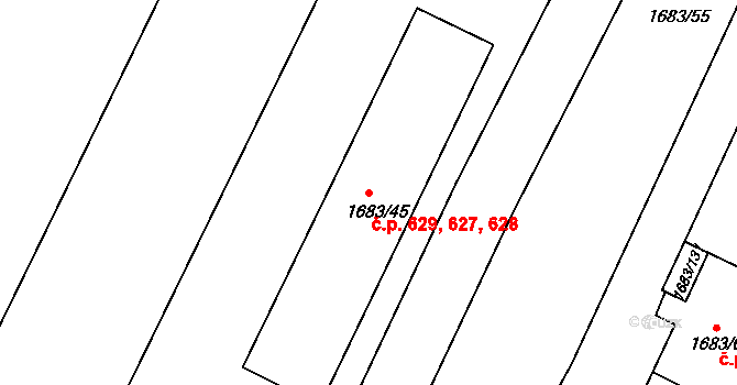 Teplické Předměstí 627,628,629, Bílina na parcele st. 1683/45 v KÚ Bílina, Katastrální mapa