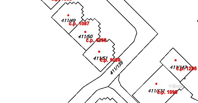 Ráj 1089, Karviná na parcele st. 411/51 v KÚ Ráj, Katastrální mapa