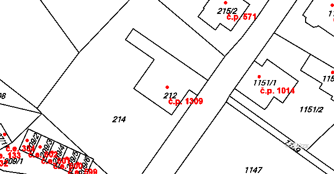 Rumburk 1 1309, Rumburk na parcele st. 212 v KÚ Rumburk, Katastrální mapa