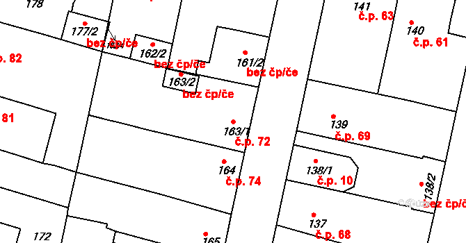 Radobyčice 72, Plzeň na parcele st. 163/1 v KÚ Radobyčice, Katastrální mapa