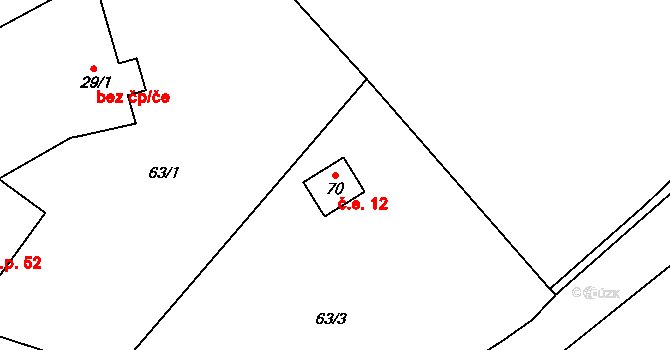 Křešov 12, Snědovice na parcele st. 70 v KÚ Křešov, Katastrální mapa