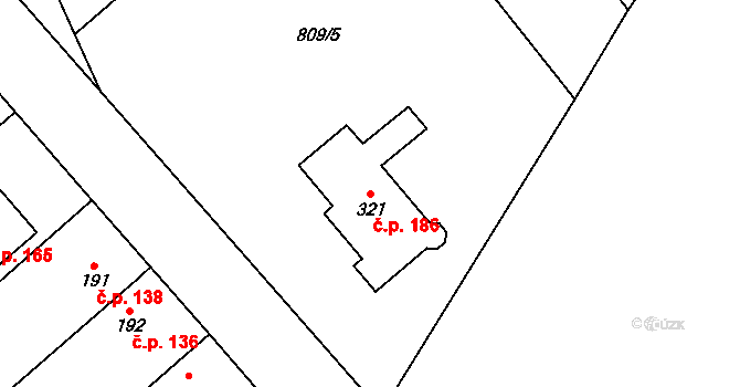 Rychtářov 186, Vyškov na parcele st. 321 v KÚ Rychtářov, Katastrální mapa