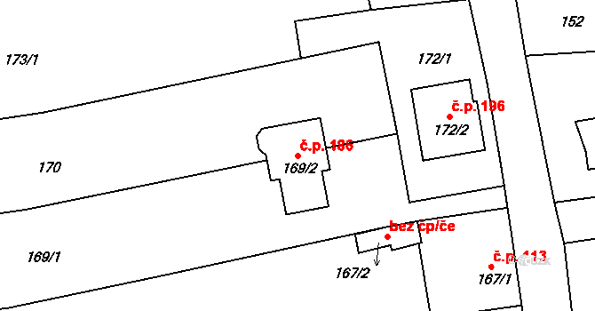 Meclov 186 na parcele st. 169/2 v KÚ Meclov, Katastrální mapa