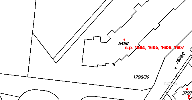 Hlinsko 1604,1605,1606,1607 na parcele st. 3496 v KÚ Hlinsko v Čechách, Katastrální mapa