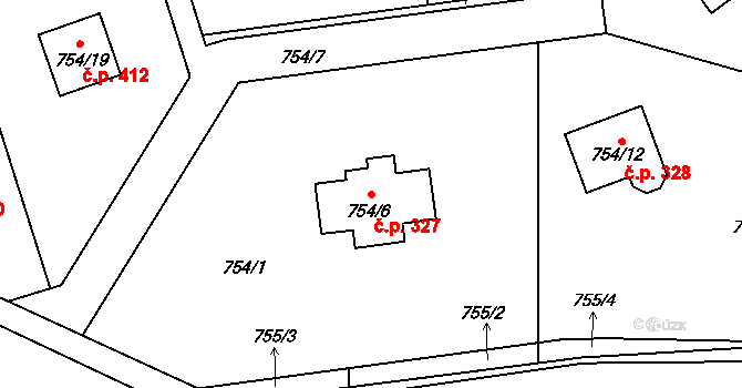 Velké Březno 327 na parcele st. 754/6 v KÚ Velké Březno, Katastrální mapa