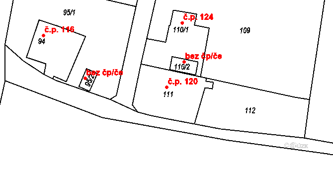 Kaceřov 120 na parcele st. 111 v KÚ Kaceřov u Kynšperka nad Ohří, Katastrální mapa