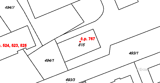 Štětí 767 na parcele st. 815 v KÚ Štětí I, Katastrální mapa