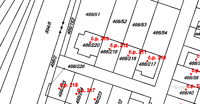 Rebešovice 212 na parcele st. 466/219 v KÚ Rebešovice, Katastrální mapa