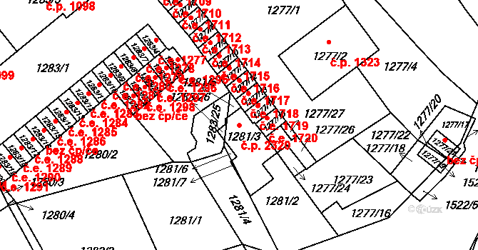 Pelhřimov 2320 na parcele st. 1281/3 v KÚ Pelhřimov, Katastrální mapa