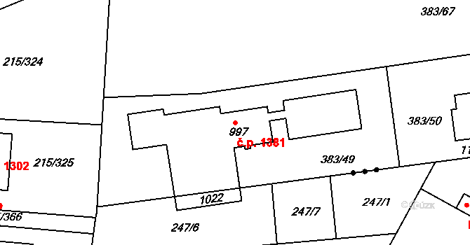 Rudná 1381 na parcele st. 997 v KÚ Hořelice, Katastrální mapa
