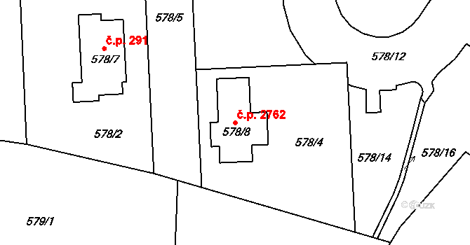 Horní Počernice 2762, Praha na parcele st. 578/8 v KÚ Horní Počernice, Katastrální mapa