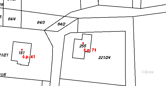 Komorovice 71 na parcele st. 255 v KÚ Komorovice, Katastrální mapa
