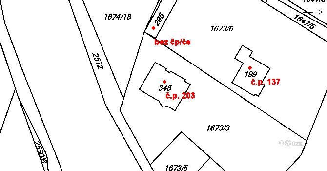 Oslavice 203 na parcele st. 348 v KÚ Oslavice, Katastrální mapa