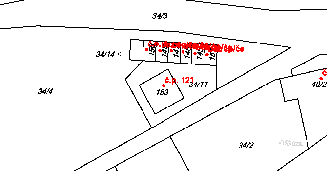 Myslechovice 121, Litovel na parcele st. 153 v KÚ Myslechovice, Katastrální mapa