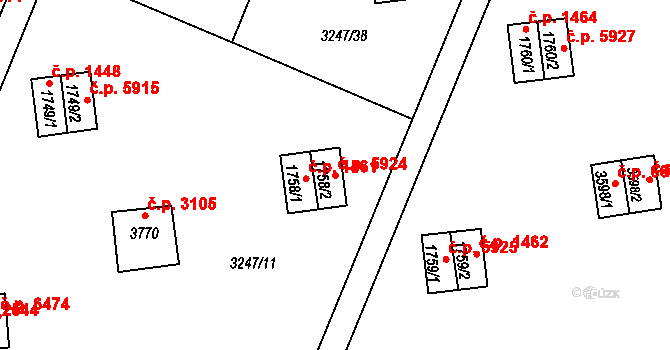 Zlín 5924 na parcele st. 1758/2 v KÚ Zlín, Katastrální mapa
