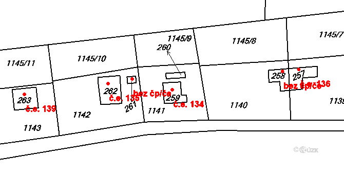 Opatovice I 1134 na parcele st. 259 v KÚ Opatovice I, Katastrální mapa
