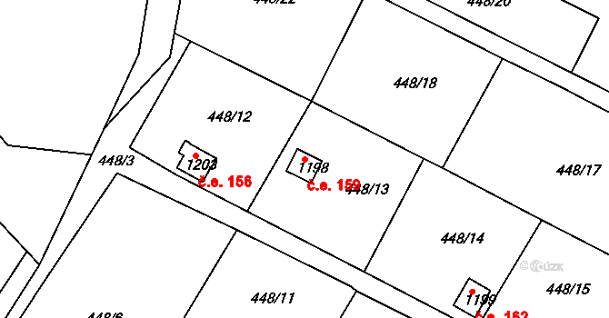 Háje 159, Cheb na parcele st. 1198 v KÚ Háje u Chebu, Katastrální mapa
