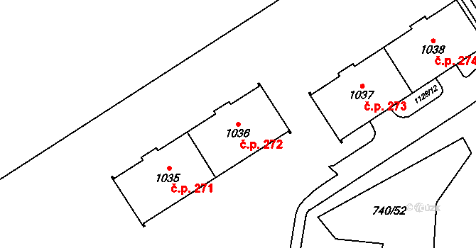 Výškovice 272, Ostrava na parcele st. 1036 v KÚ Výškovice u Ostravy, Katastrální mapa