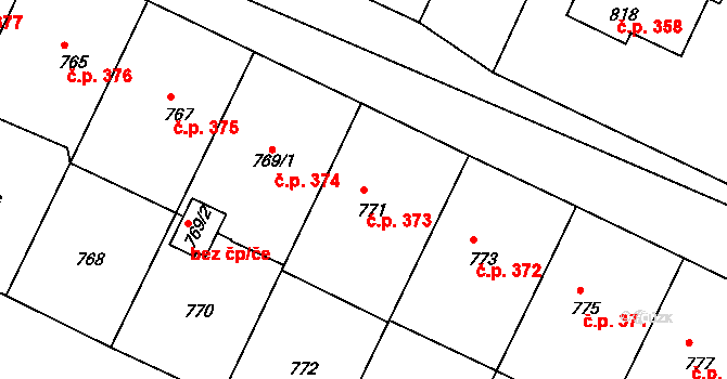 Bylnice 373, Brumov-Bylnice na parcele st. 771 v KÚ Bylnice, Katastrální mapa