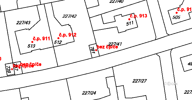 Kladno 44403488 na parcele st. 781 v KÚ Hnidousy, Katastrální mapa