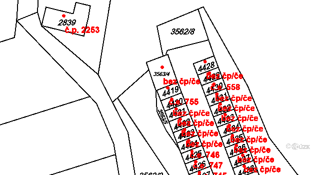 Řečkovice 755, Brno na parcele st. 4419 v KÚ Řečkovice, Katastrální mapa