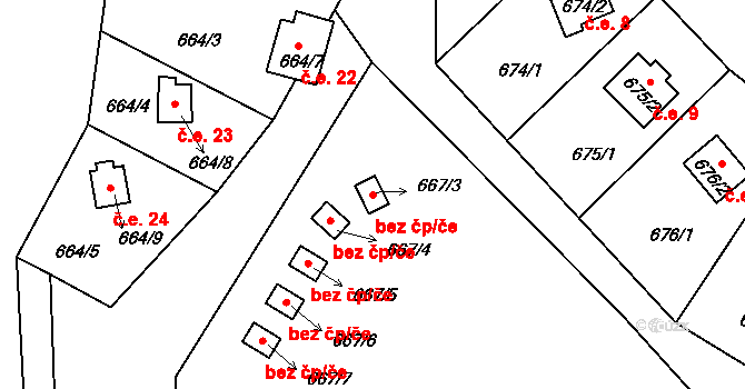 Odry 46457488 na parcele st. 667/3 v KÚ Loučky nad Odrou, Katastrální mapa