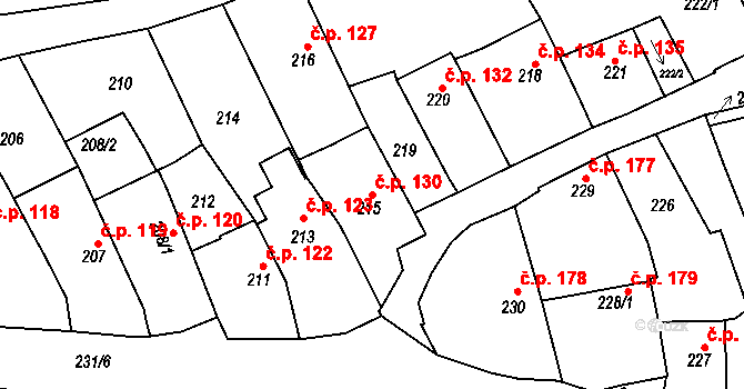 Buchlovice 130 na parcele st. 215 v KÚ Buchlovice, Katastrální mapa