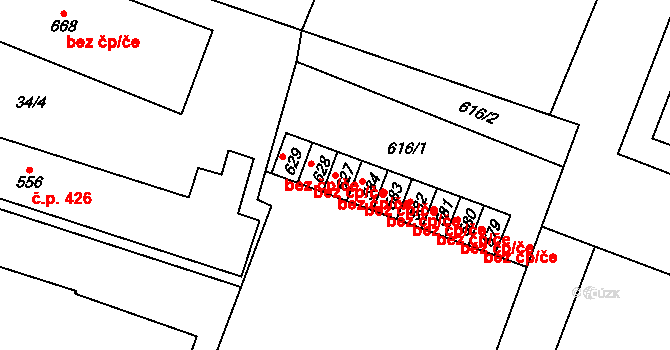 Mladé Buky 50003488 na parcele st. 627 v KÚ Mladé Buky, Katastrální mapa