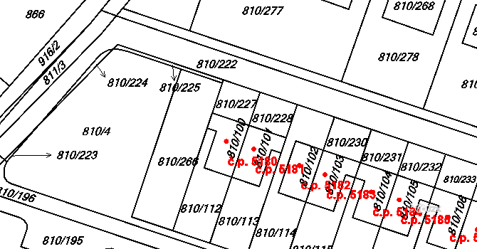 Proseč nad Nisou 5180, Jablonec nad Nisou na parcele st. 810/100 v KÚ Proseč nad Nisou, Katastrální mapa