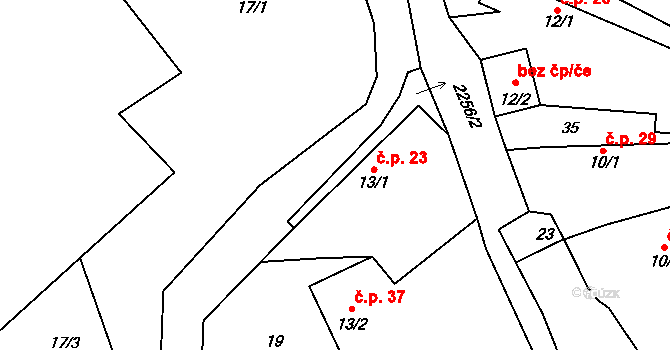 Velká 23, Milevsko na parcele st. 13/1 v KÚ Velká u Milevska, Katastrální mapa