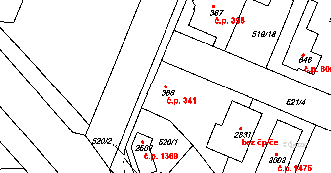 Neratovice 341 na parcele st. 366 v KÚ Neratovice, Katastrální mapa